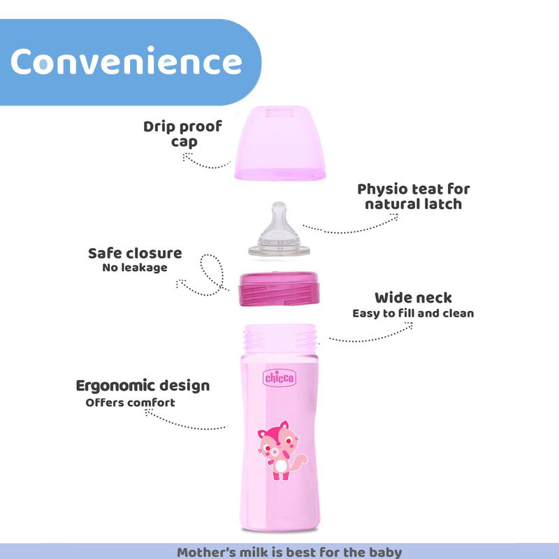 WellBeing Feeding Bottle (250ml, Medium) (Pink) image number null